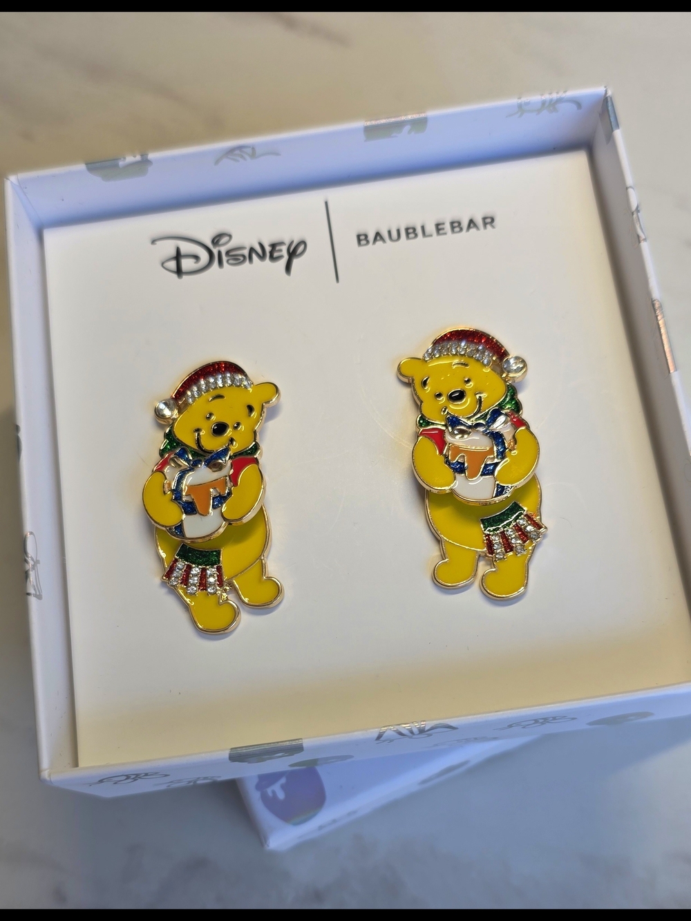 Disney Winnie the Pooh Holiday Stud Earrings in Yellow, Red & Green